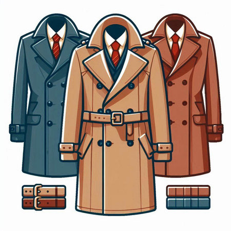 Vector illustration of a set of women's coats in different colors.のイラスト素材
