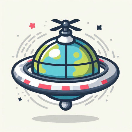 UFO flying around the planet earth. Vector illustration in flat style.のイラスト素材