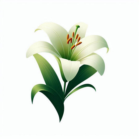 White lily flower isolated on a white background. Vector illustration.のイラスト素材
