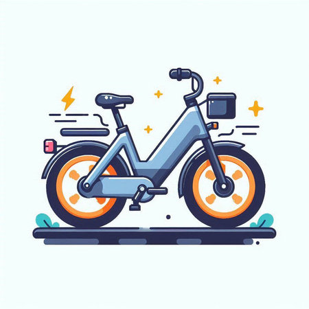 Vector illustration of a bicycle on the road. Flat style design.のイラスト素材