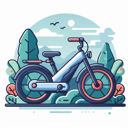 Bicycle in the park. Vector illustration in flat cartoon style.のイラスト素材