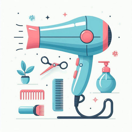 Hair dryer and hairdresser tools. Vector illustrationのイラスト素材