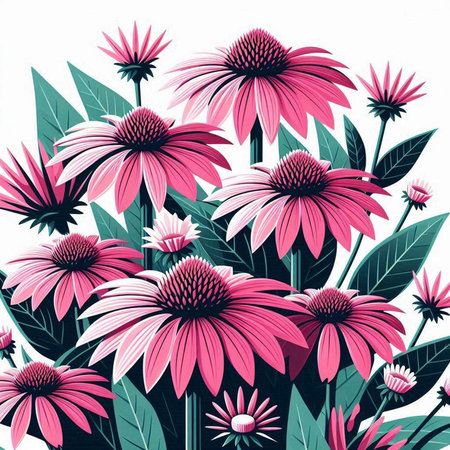 Echinacea flowers. Hand drawn floral background. Vector illustration.のイラスト素材