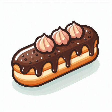 Chocolate eclair with cream on a white background. Vector illustration.のイラスト素材