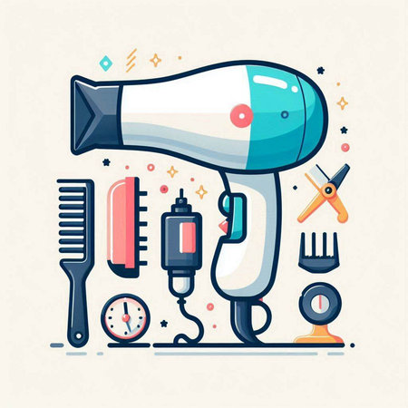 Hairdryer, hairdresser tools, vector illustrationのイラスト素材