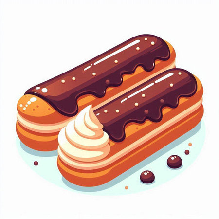 Illustration of a chocolate eclair on a white background. Vector illustration.のイラスト素材