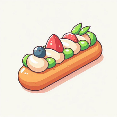 Vector illustration of a sandwich with strawberries and blueberries on a white backgroundのイラスト素材