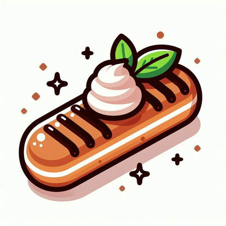 Illustration of a piece of eclair with cream and mint leafのイラスト素材