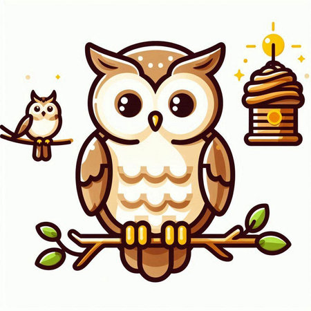 Cute owl with birdhouse on white background. Vector illustration.のイラスト素材