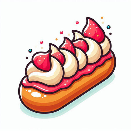 Cake with cream and strawberry. Vector illustration in cartoon style.のイラスト素材