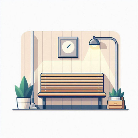 Illustration of a bench in the living room. Vector illustration.のイラスト素材