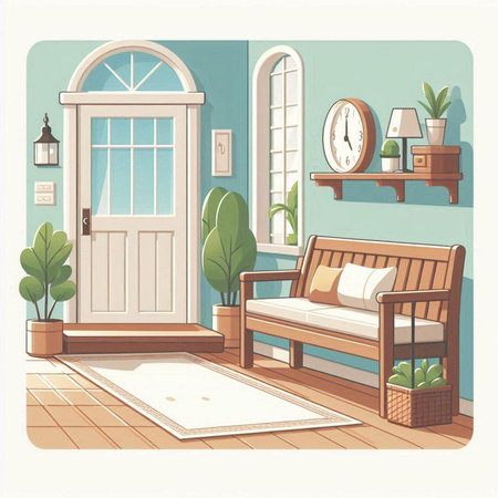 Interior of living room with furniture. Vector illustration in retro styleのイラスト素材