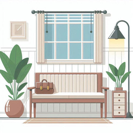 Interior of a living room in a flat style. Vector illustrationのイラスト素材