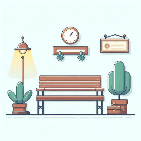 Vector illustration of a bench in the park. Flat design style.のイラスト素材