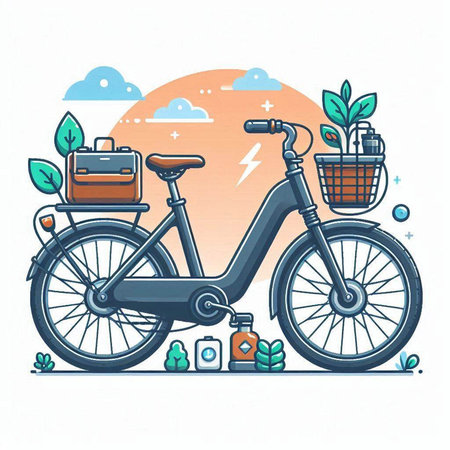 Bicycle with basket of plants. Vector illustration in cartoon style.のイラスト素材