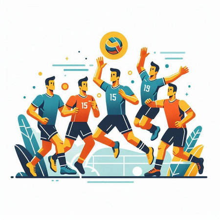Volleyball players. Group of football players. Vector illustration.のイラスト素材
