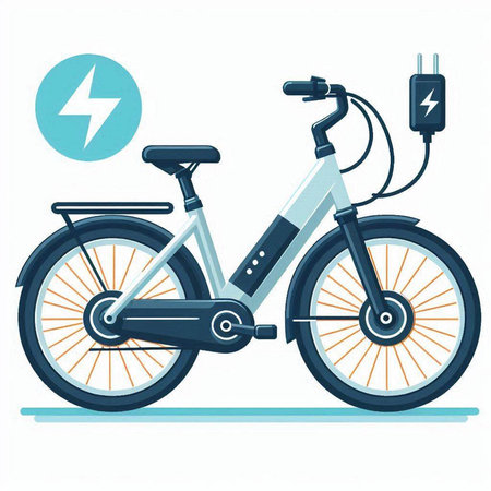 Electric bike with battery charge icon. Vector illustration isolated on white background.のイラスト素材