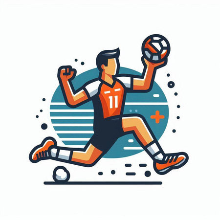 Soccer player running with ball. Vector illustration in flat style.のイラスト素材
