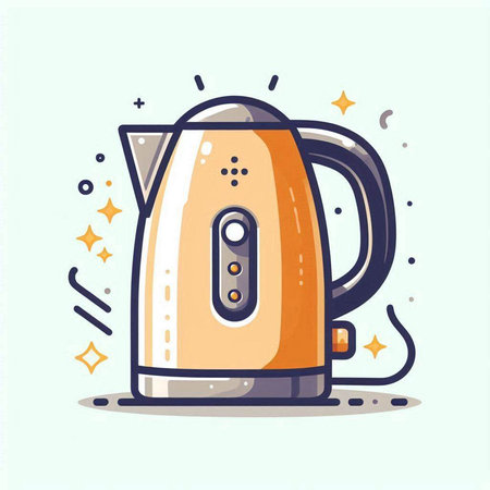Electric kettle vector illustration in flat cartoon style. Kitchen appliances, household appliances.のイラスト素材