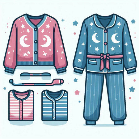 Set of pajamas and sleepwear. Vector illustration in cartoon style.のイラスト素材