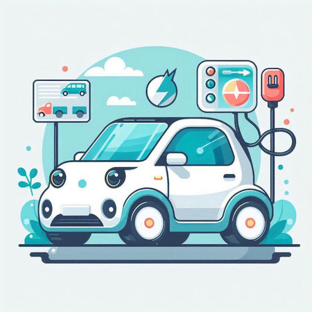 Electric car charging station. Vector illustration in flat style. Electric car charging station.のイラスト素材