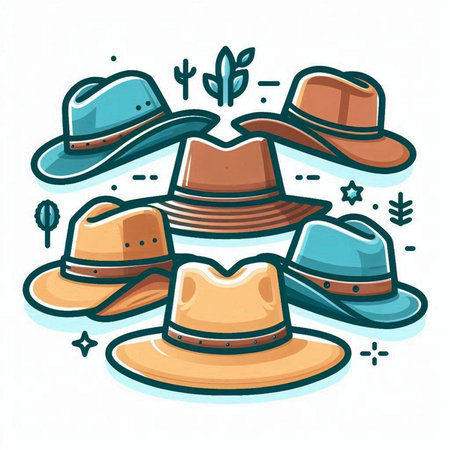 Illustration of a set of cowboy hats on a white background.のイラスト素材