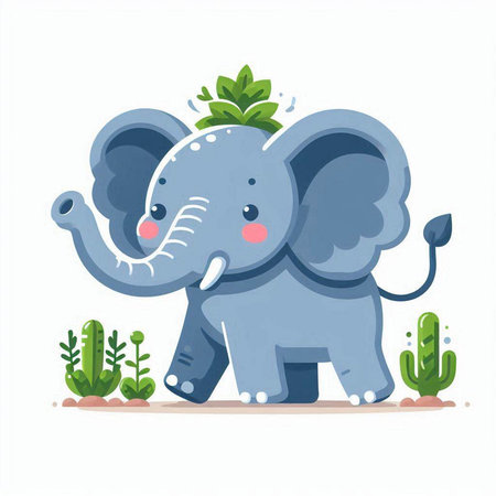 Cute elephant with a flower in his hand. Vector illustration.のイラスト素材