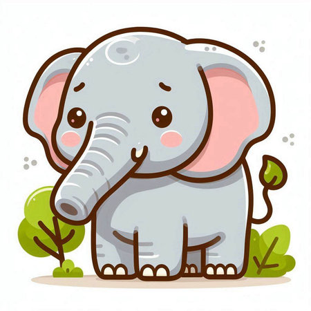 Cute Cartoon Elephant Vector Illustration. Cute Baby Animal Characterのイラスト素材
