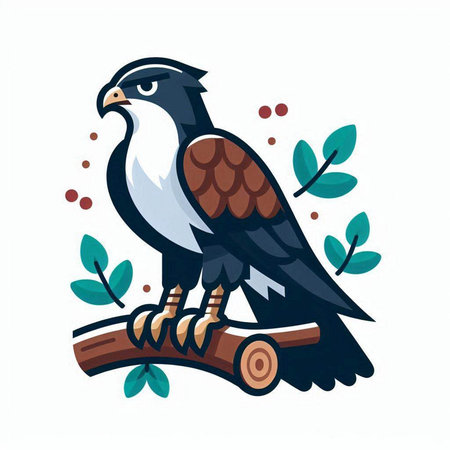 Eagle on a tree branch. Vector illustration in cartoon style.のイラスト素材