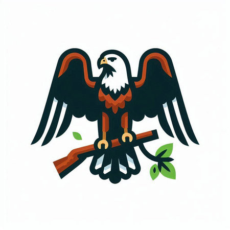 Bald eagle with green leaves on white background. Vector illustration.のイラスト素材