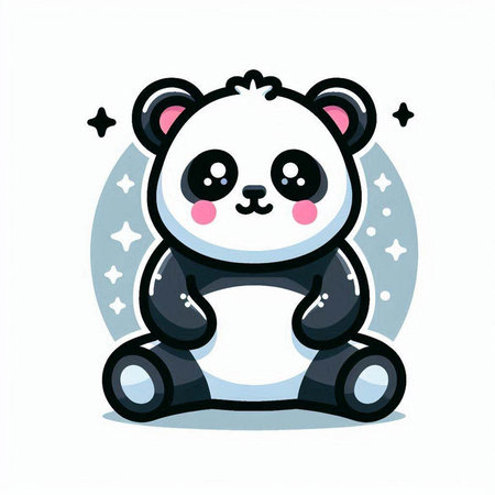 Cute panda bear sitting on the moon. Vector illustration.のイラスト素材