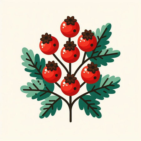 Christmas holly branch with berries. Vector illustration in flat style.のイラスト素材