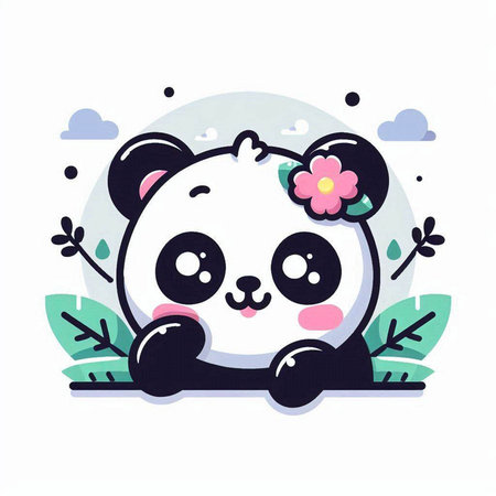 Cute panda with flowers in her hair, vector illustration.のイラスト素材