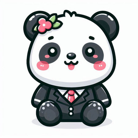 Cute panda in suit and bow tie isolated on white backgroundのイラスト素材