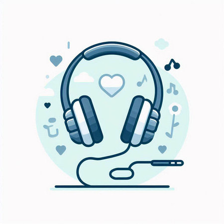 Headphones with headphones and hearts. Vector illustration in flat style.のイラスト素材