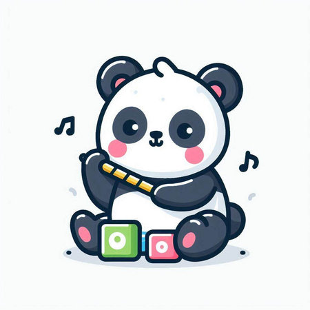Cute panda playing music on white background. Vector illustration.のイラスト素材