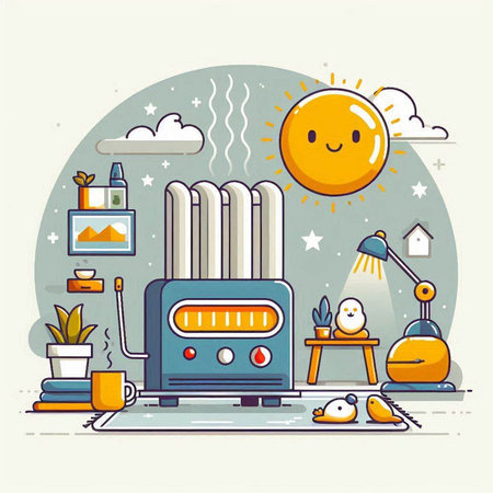 Vector illustration of a flat line style design of home appliances and electronics.のイラスト素材