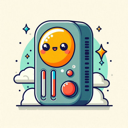 Vector illustration of cute radio in flat style. Cute cartoon radio character.のイラスト素材