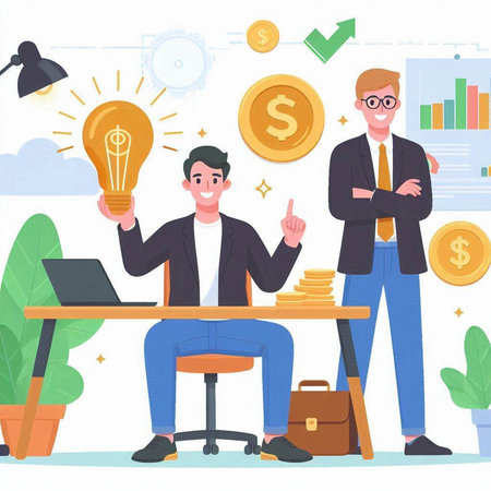 Businessman and businesswoman working together in office. Business concept. Vector illustrationのイラスト素材