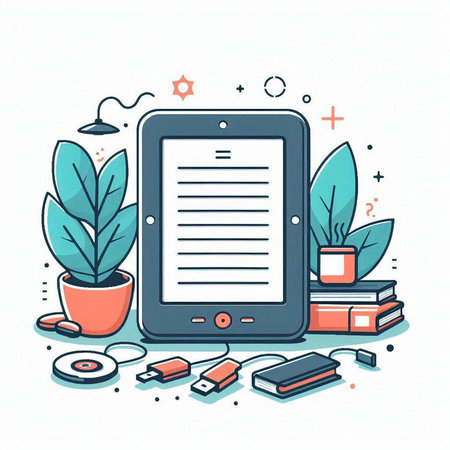 Smartphone with tablet, books and plant. Modern vector illustration.のイラスト素材