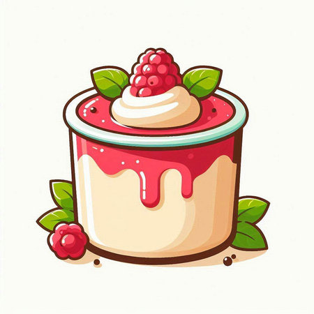 Cupcake with whipped cream and raspberries. Vector illustration.のイラスト素材