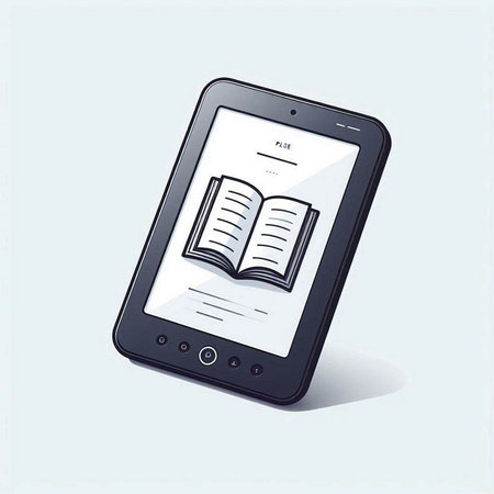 Tablet computer with e-book on screen isolated on white backgroundのイラスト素材