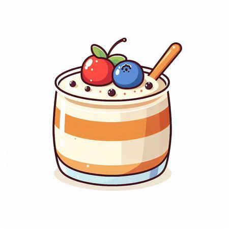 Vector illustration of Yogurt with Berries in a Glass Cup.のイラスト素材