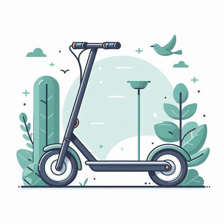 Electric scooter in the park. Modern flat style vector illustration.のイラスト素材