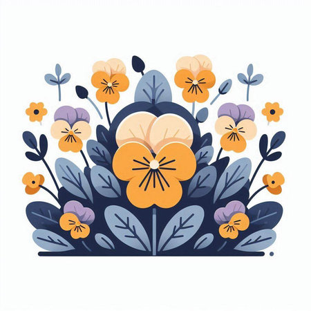Floral background with pansy flowers. Hand drawn vector illustration.のイラスト素材