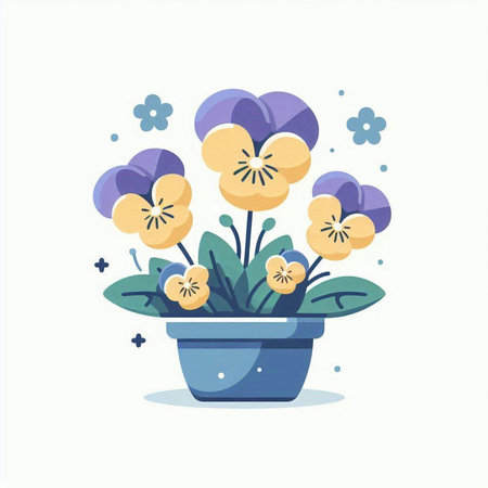 Flowerpot with pansy flowers. Vector illustration in flat styleのイラスト素材