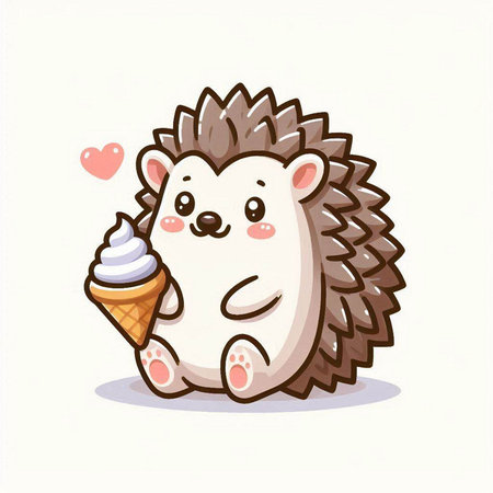 Cute hedgehog with ice cream. Vector cartoon character illustration.のイラスト素材