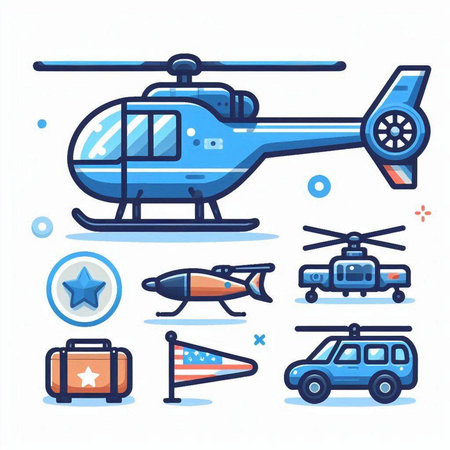 Helicopter icons set. Vector illustration in flat cartoon style.のイラスト素材