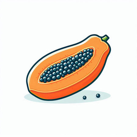 Papaya fruit on a white background. Vector illustration in a flat style.のイラスト素材