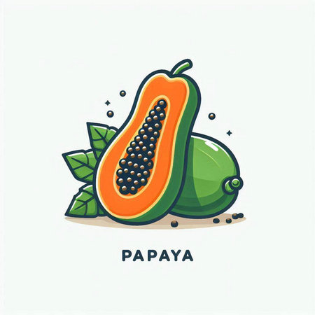 Papaya fruit vector illustration. Hand drawn papaya fruit isolated on white background.のイラスト素材
